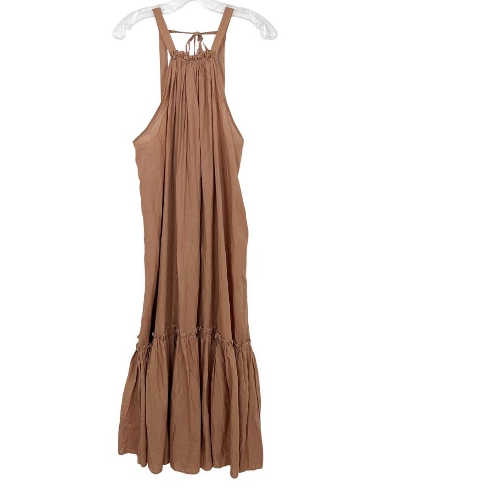Zara Brown Halter Tiered Maxi Dress Open Back Tassels Boho Beach Indie MEDIUM